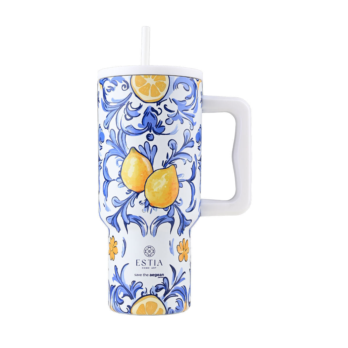 Estia Straw Tumbler XL Save The Aegean Ποτήρι Θερμός με Καλαμάκι Series 3 - 900ml