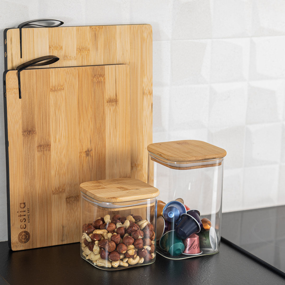 Estia Δοχείο Αποθήκευσης Bamboo Essentials 950ml Γυάλινο Με Καπάκι