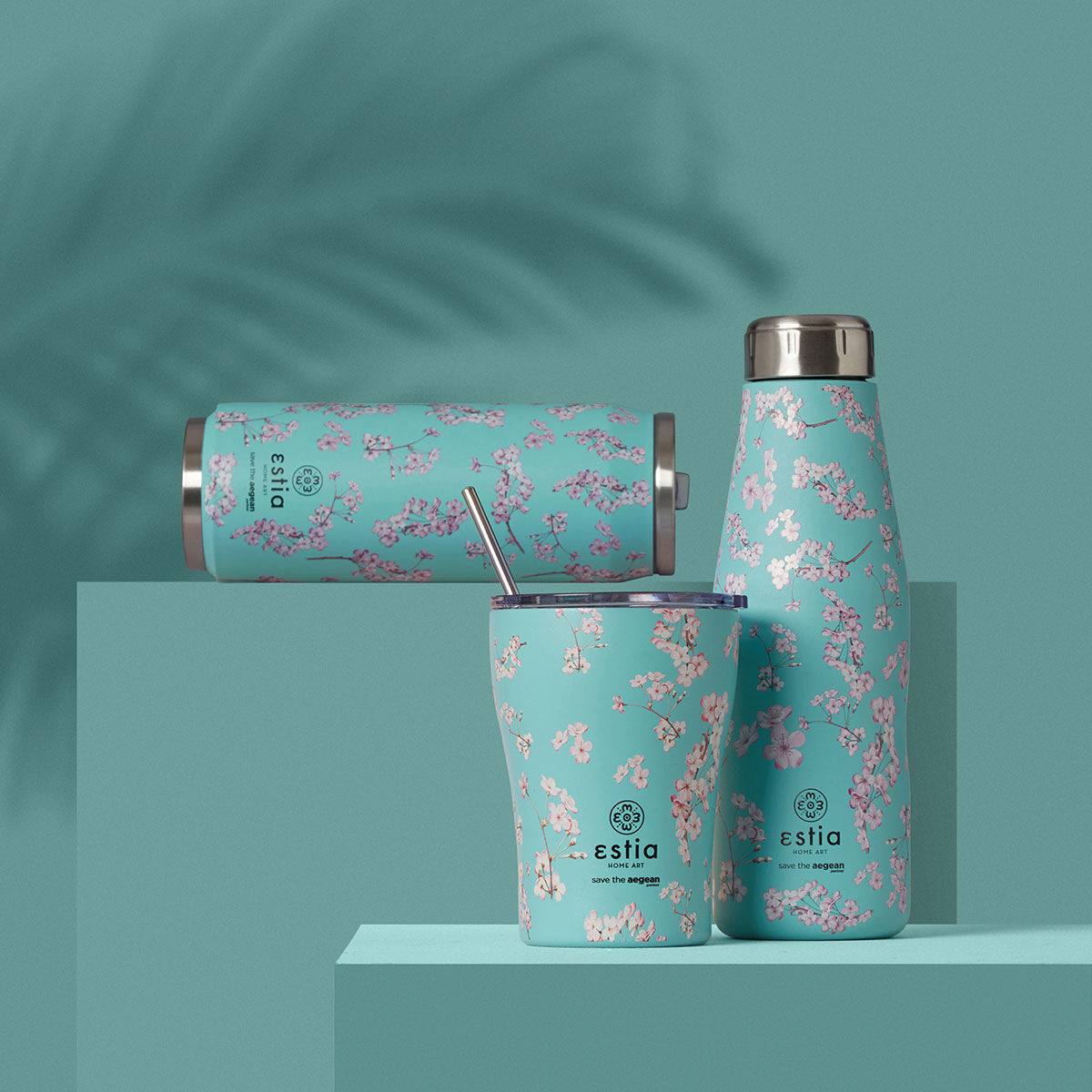 Estia Travel Cup Save The Aegean Ποτήρι Θερμός με Καλαμάκι Blossom Green - 500ml