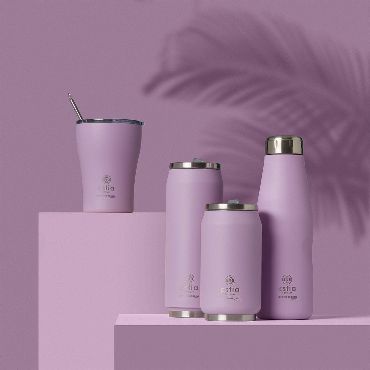 Estia Travel Cup Save The Aegean Ποτήρι Θερμός με Καλαμάκι Lavender Purple - 300ml