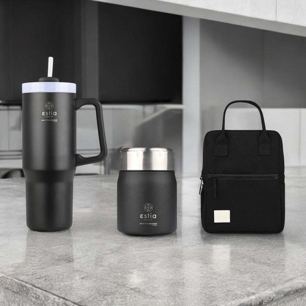 Bundle Black Friday (x3) Estia Straw Tumbler XL & Lunch Pot & Ισοθερμική Τσάντα - Μαύρα