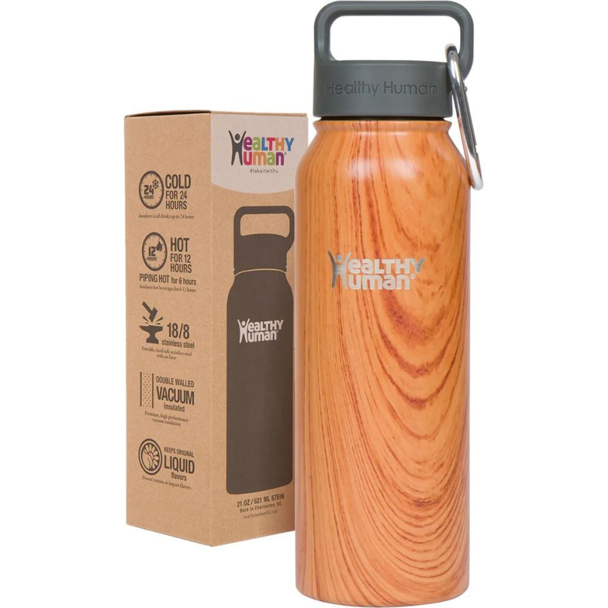 Healthy Human Μπουκάλι Θερμός Stein Bottle Natural Wood - 621ml