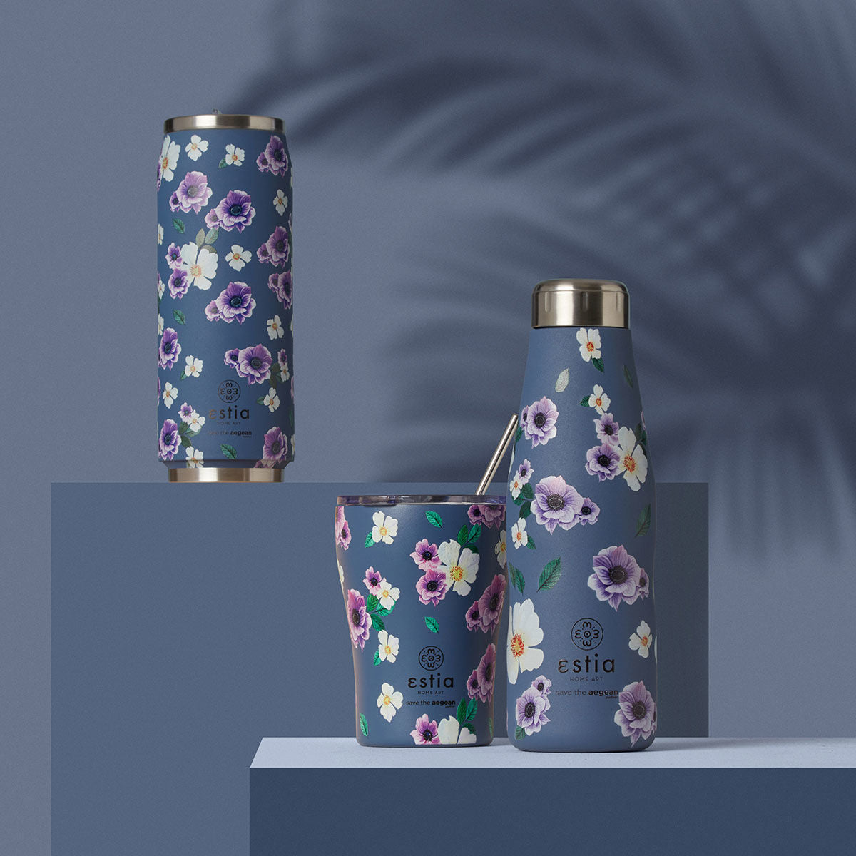 Estia Travel Cup Save The Aegean Ποτήρι Θερμός με Καλαμάκι Garden Blue - 500ml