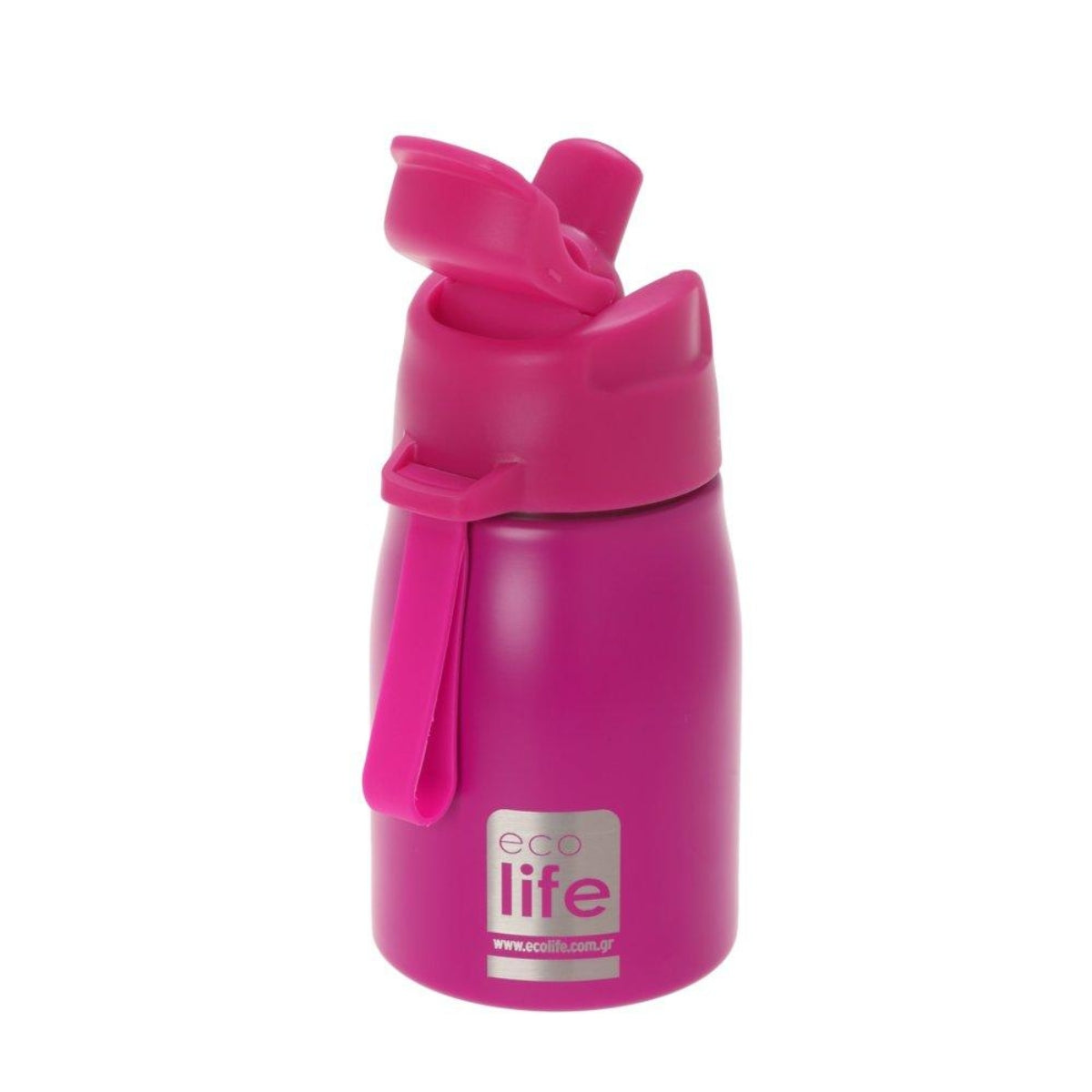 Ecolife Kids Μεταλλικό Ανοξείδωτο Παγουράκι με Εσωτερικό Καλαμάκι Ροζ - 400ml