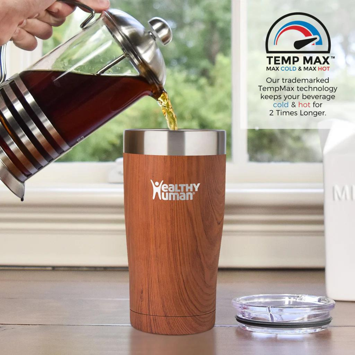 Healthy Human Ποτήρι Θερμός Cruiser Tumbler Natural Wood με Καλαμάκι - 591ml