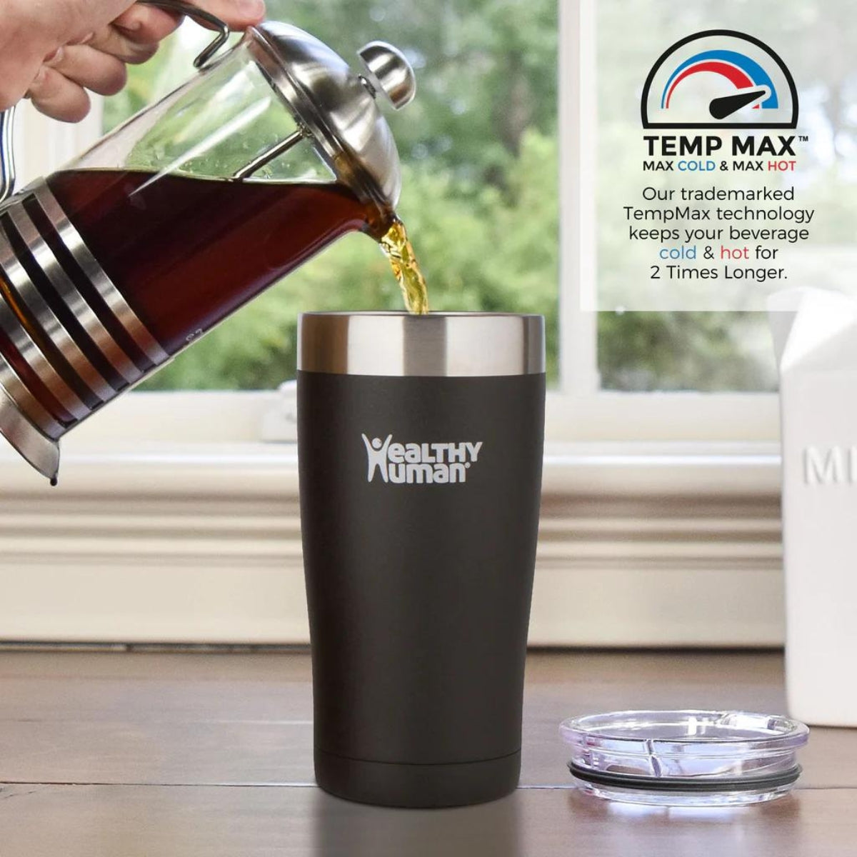 Healthy Human Ποτήρι Θερμός Cruiser Tumbler Pure Black με Καλαμάκι - 591ml