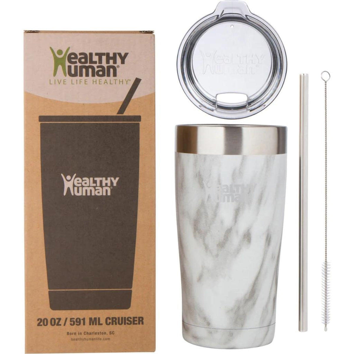 Healthy Human Ποτήρι Θερμός Cruiser Tumbler Stone White με Καλαμάκι - 591ml