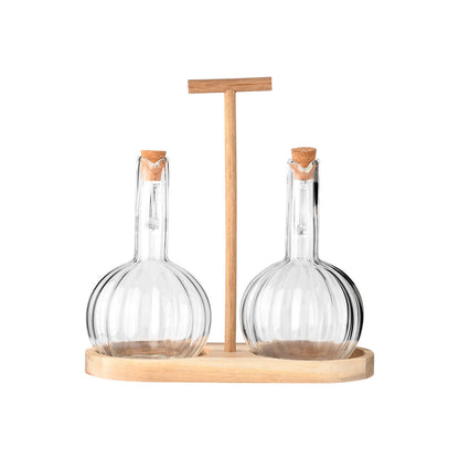 Estia Δοχεία για Λάδι & Ξύδι Allure Γυάλινα Σετ 2 Τεμ σε Ξύλινη Βάση