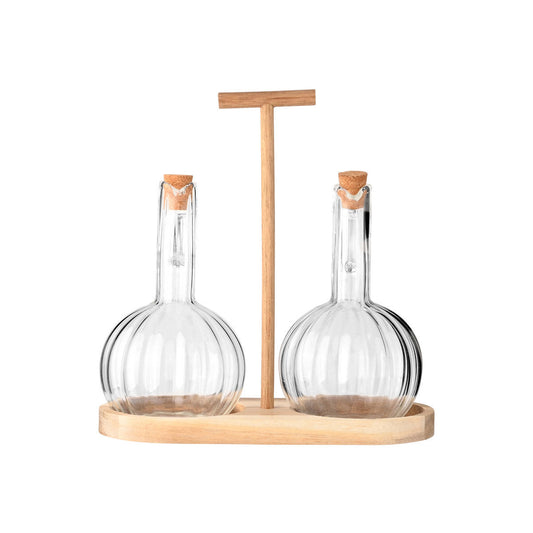 Estia Δοχεία για Λάδι & Ξύδι Allure Γυάλινα Σετ 2 Τεμ σε Ξύλινη Βάση