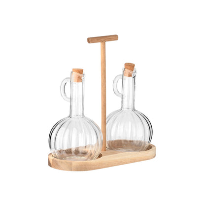 Estia Δοχεία για Λάδι & Ξύδι Allure Γυάλινα Σετ 2 Τεμ σε Ξύλινη Βάση