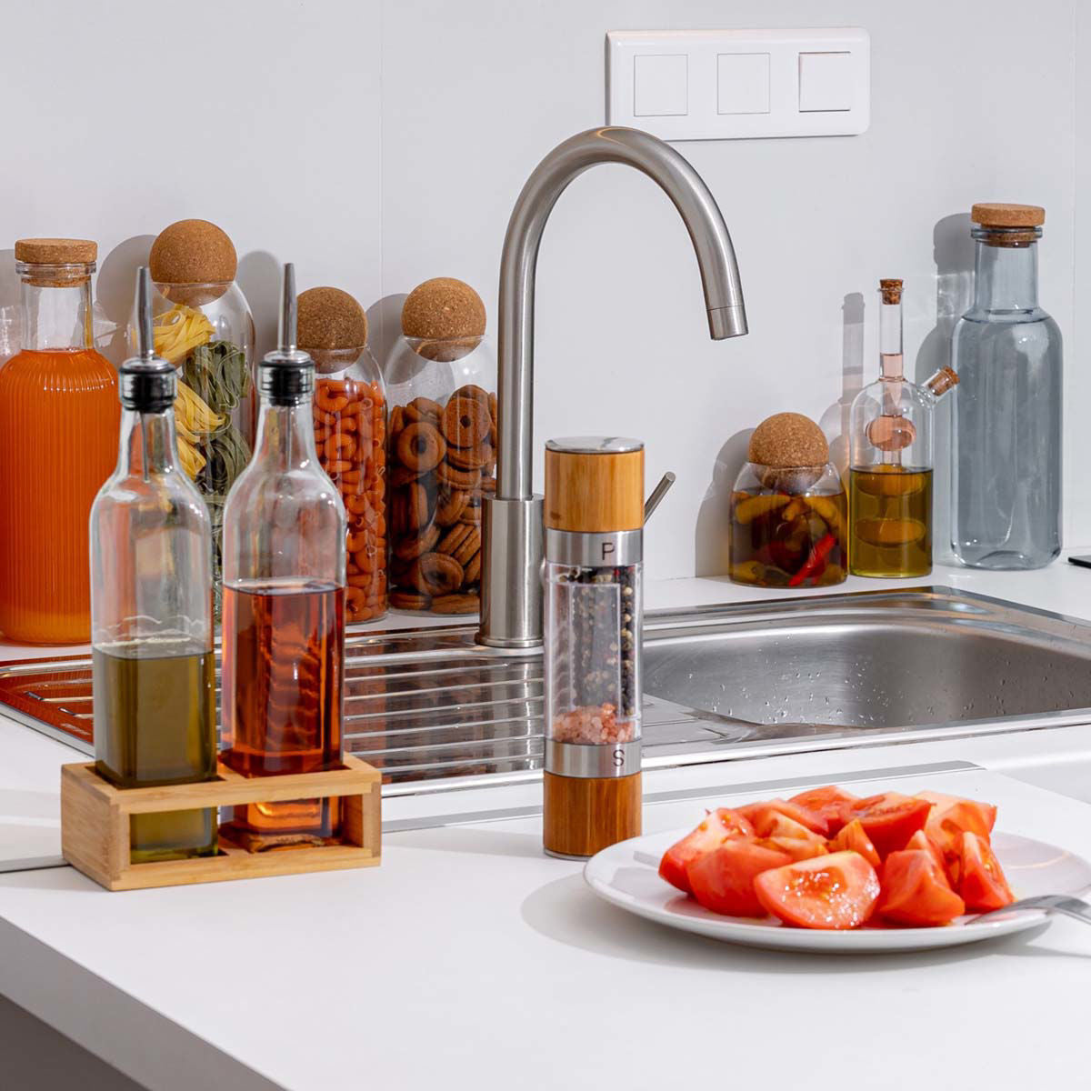 Estia Μπουκάλια για Λάδι & Ξύδι Γυάλινο 500ml με Ροή Σετ 3 τμχ