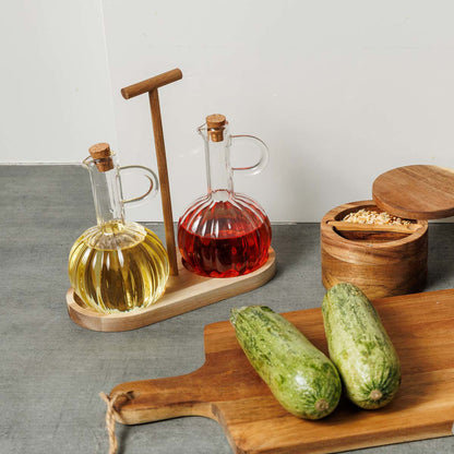 Estia Δοχεία για Λάδι & Ξύδι Allure Γυάλινα Σετ 2 Τεμ σε Ξύλινη Βάση