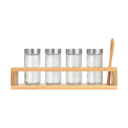 Estia Δοχεία Μπαχαρικών Bamboo Essentials Γυάλινα Σετ 4 τμχ με Μεταλλικό Καπάκι