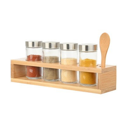 Estia Δοχεία Μπαχαρικών Bamboo Essentials Γυάλινα Σετ 4 τμχ με Μεταλλικό Καπάκι