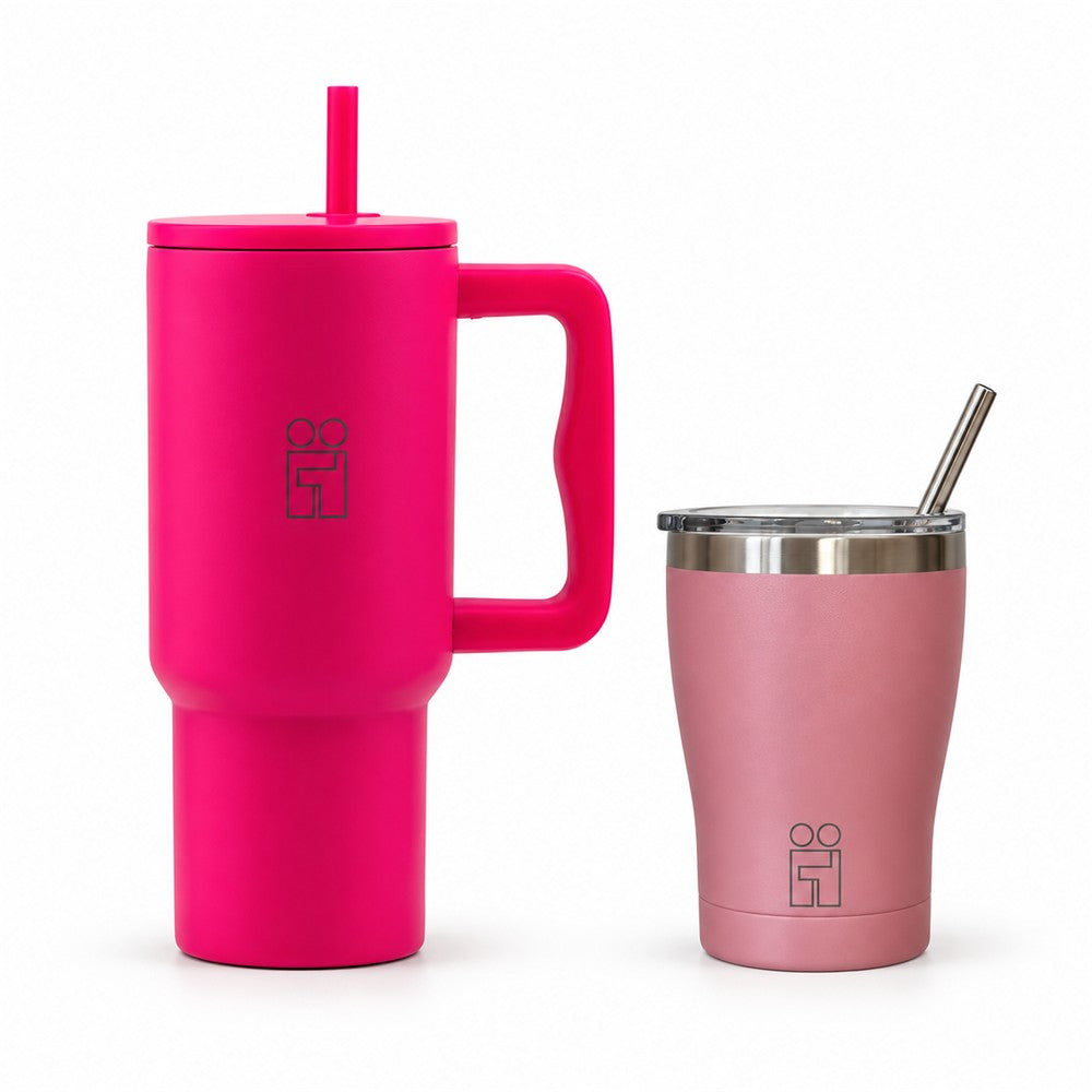 Combo Hugs My Tumbler 900ml Bold Heart & Coffee Cup 350ml Ροζ