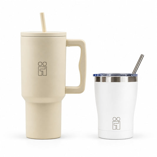 Combo Hugs My Tumbler 900ml Cream Beige & Coffee Cup 350ml Λευκό