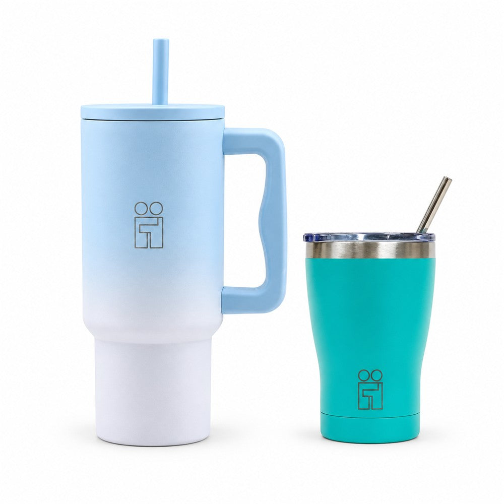Combo Hugs My Tumbler 900ml Ombre Blue και Coffee Cup 350ml Τιρκουάζ