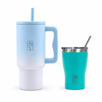 Combo Hugs My Tumbler 900ml Ombre Blue και Coffee Cup 350ml Τιρκουάζ