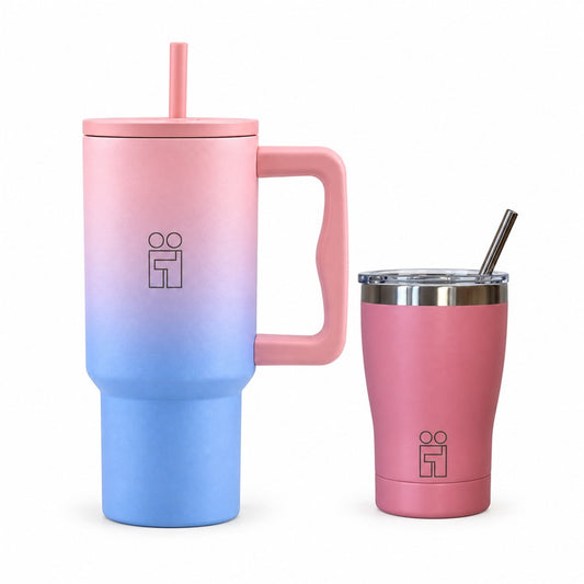 Combo Hugs My Tumbler 900ml Ombre Pink και Coffee Cup 350ml Ροζ