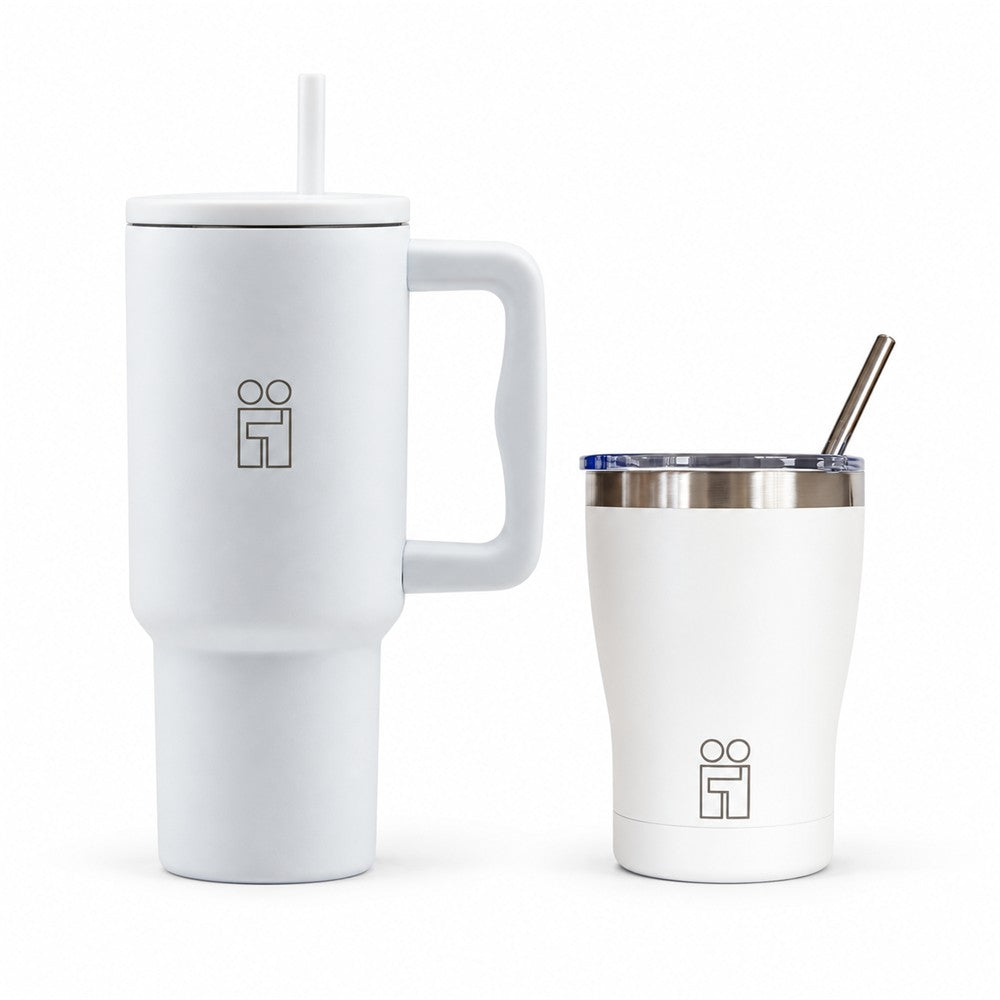 Combo Hugs My Tumbler 900ml Pure Feel & Coffee Cup 350ml Λευκό
