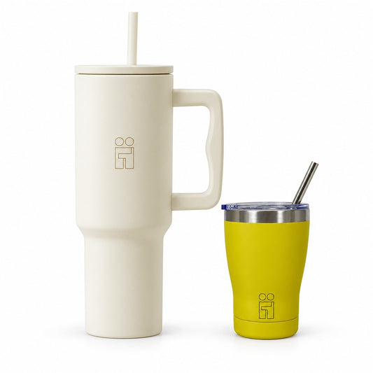 Combo Hugs My Tumbler 1200ml Cream Beige και Coffee Cup 350ml Κίτρινο
