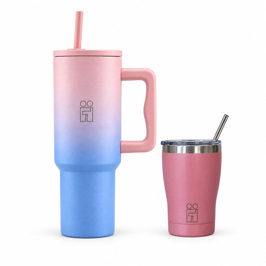 Combo Hugs My Tumbler 1200ml Ombre Pink & Coffee Cup 350ml Ροζ
