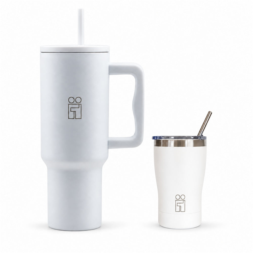 Combo Hugs My Tumbler 1200ml Pure Feel και Coffee Cup 350ml Λευκό