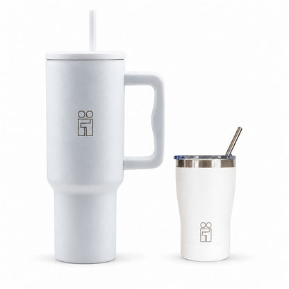 Combo Hugs My Tumbler 1200ml Pure Feel και Coffee Cup 350ml Λευκό