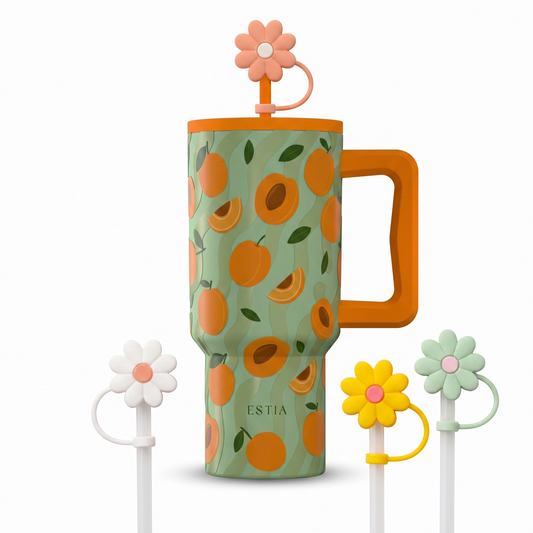 Combo Estia Straw Tumbler XL 900ml Series 4 & Hugs Straw Toppers Flowers σετ 4τμχ