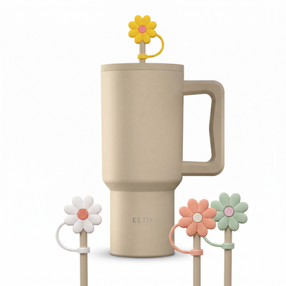 Combo Estia Straw Tumbler XL 900ml Series 4 & Hugs Straw Toppers Flowers σετ 4τμχ