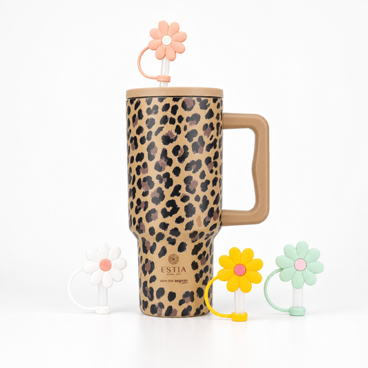 Combo Estia Straw Tumbler XL 900ml & Hugs Straw Toppers Flowers σετ 4τμχ