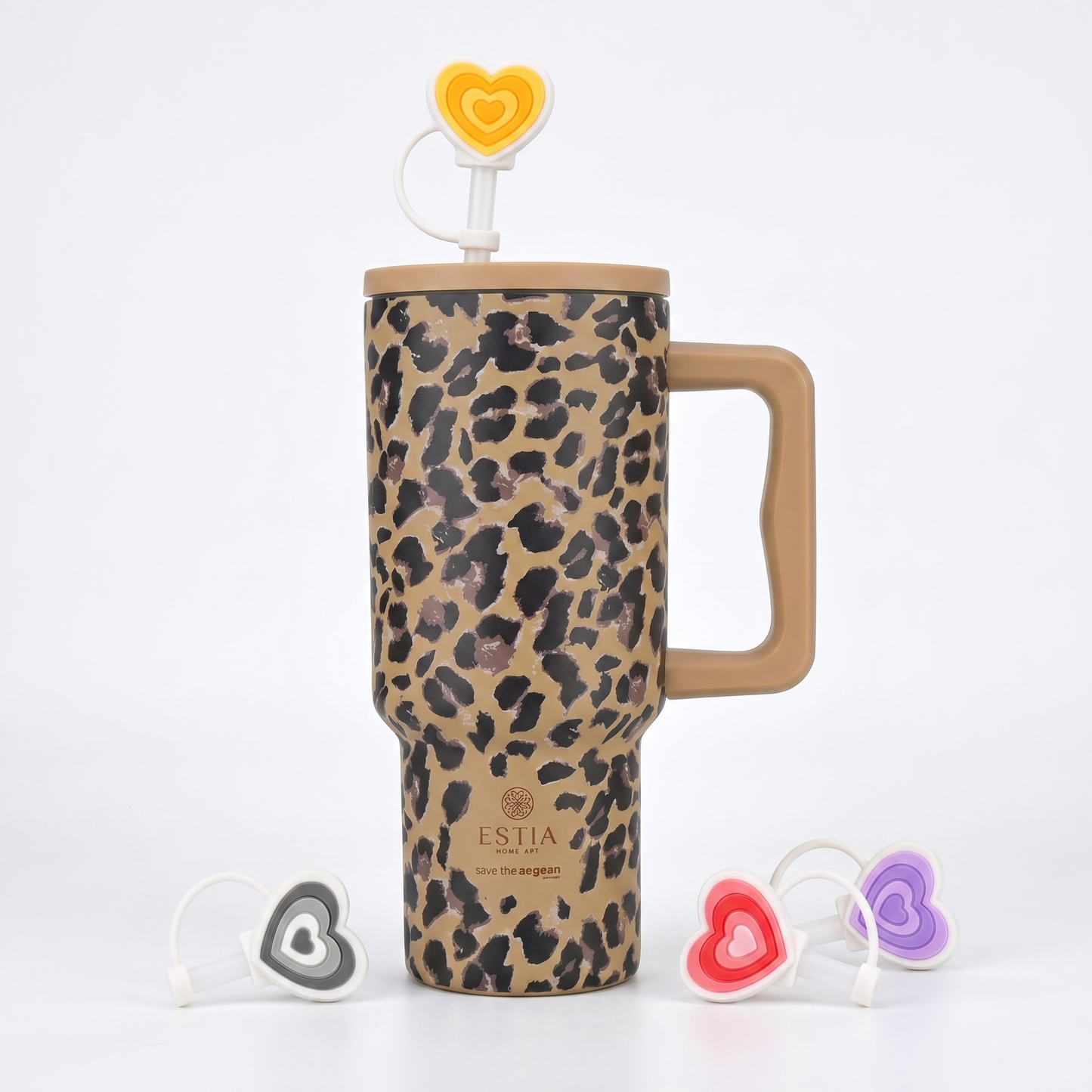 Combo Estia Straw Tumbler XL 900ml & Hugs Straw Toppers Hearts σετ 4τμχ