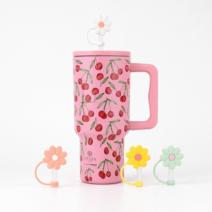 Combo Estia Straw Tumbler XL 900ml & Hugs Straw Toppers Flowers σετ 4τμχ