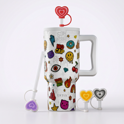 Combo Estia Straw Tumbler XL 900ml Series 4 & Hugs Straw Toppers Hearts σετ 4τμχ