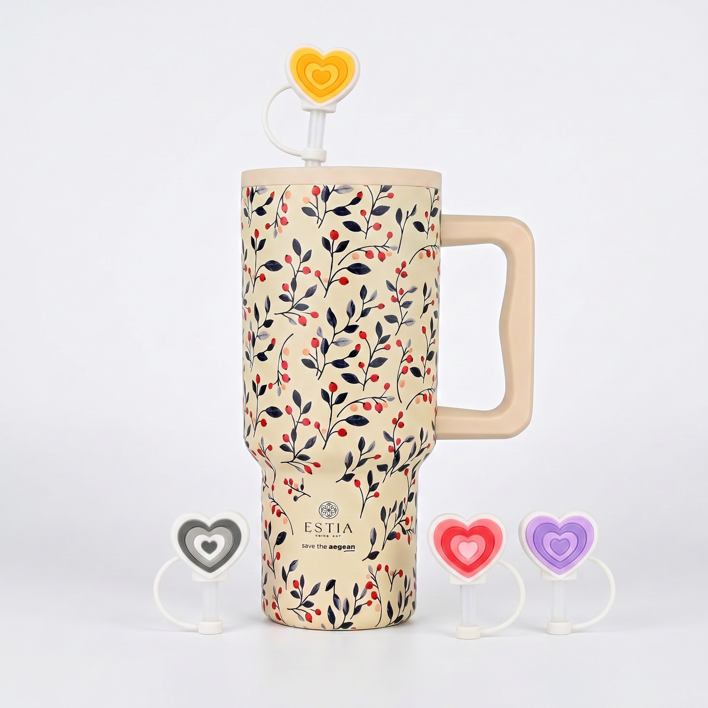 Combo Estia Straw Tumbler XL 900ml & Hugs Straw Toppers Hearts σετ 4τμχ