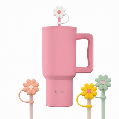 Combo Estia Straw Tumbler XL 900ml Series 4 & Hugs Straw Toppers Flowers σετ 4τμχ