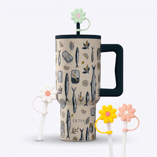 Combo Estia Straw Tumbler XL 900ml Series 4 & Hugs Straw Toppers Flowers σετ 4τμχ