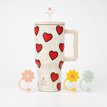 Combo Estia Straw Tumbler XL 900ml & Hugs Straw Toppers Flowers σετ 4τμχ