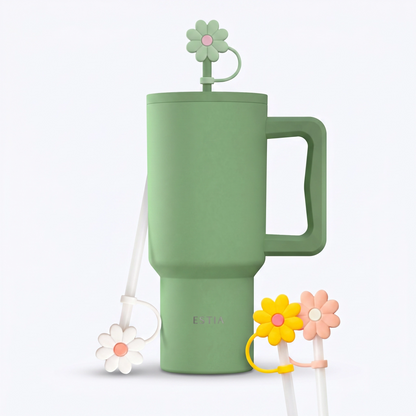 Combo Estia Straw Tumbler XL 900ml Series 4 & Hugs Straw Toppers Flowers σετ 4τμχ