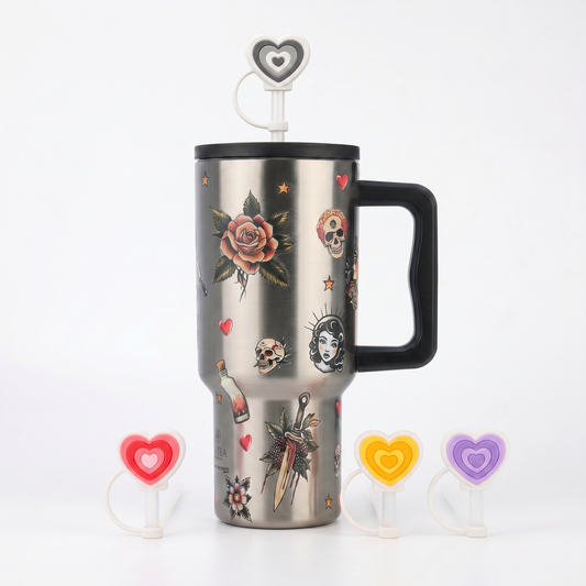 Combo Estia Straw Tumbler XL 900ml & Hugs Straw Toppers Hearts σετ 4τμχ