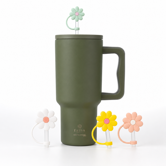 Combo Estia Straw Tumbler XL 1200ml & Hugs Straw Toppers Flowers σετ 4τμχ