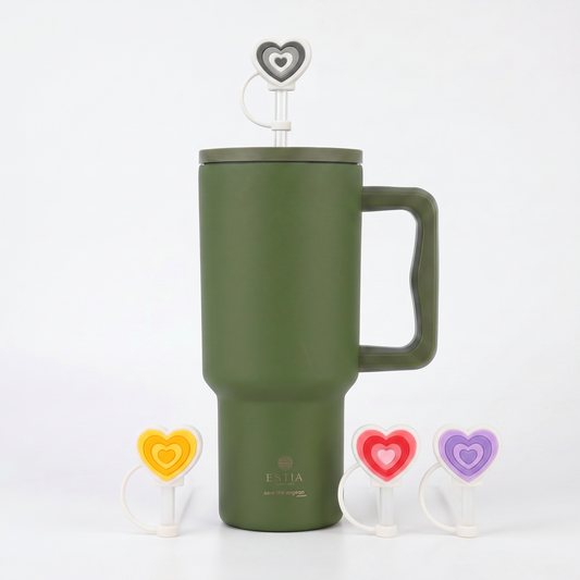 Combo Estia Straw Tumbler XL 1200ml & Hugs Straw Toppers Hearts σετ 4τμχ