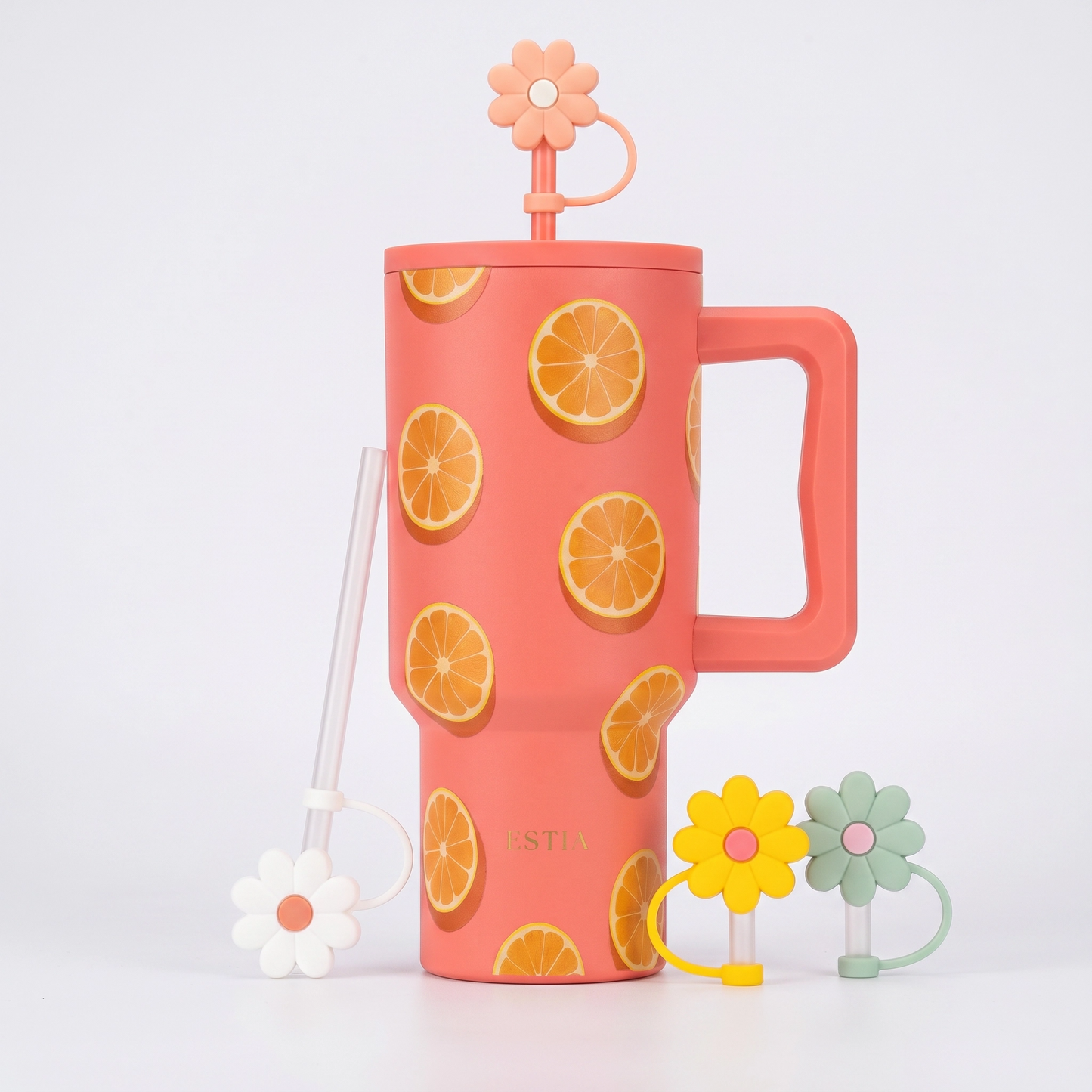 Combo Estia Straw Tumbler XL 900ml Series 4 & Hugs Straw Toppers Flowers σετ 4τμχ