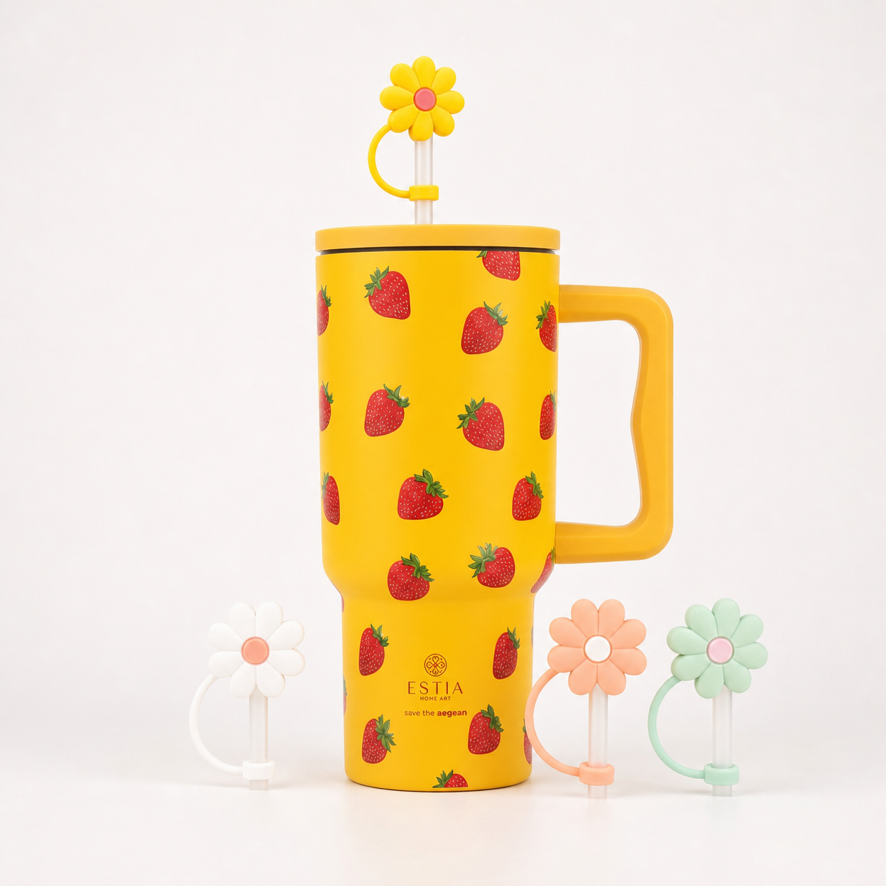 Combo Estia Straw Tumbler XL 900ml & Hugs Straw Toppers Flowers σετ 4τμχ