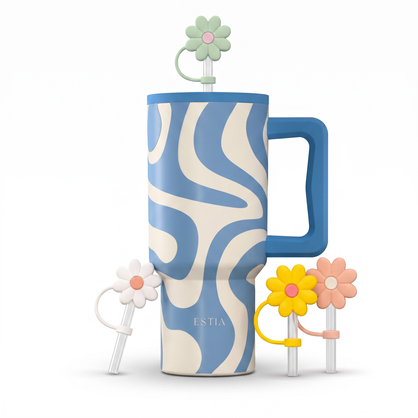 Combo Estia Straw Tumbler XL 900ml Series 4 & Hugs Straw Toppers Flowers σετ 4τμχ