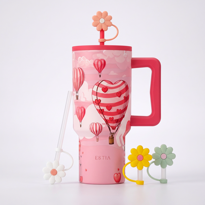 Combo Estia Straw Tumbler XL 900ml Series 4 & Hugs Straw Toppers Flowers σετ 4τμχ