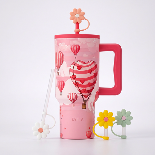 Combo Estia Straw Tumbler XL 900ml Series 4 & Hugs Straw Toppers Flowers σετ 4τμχ