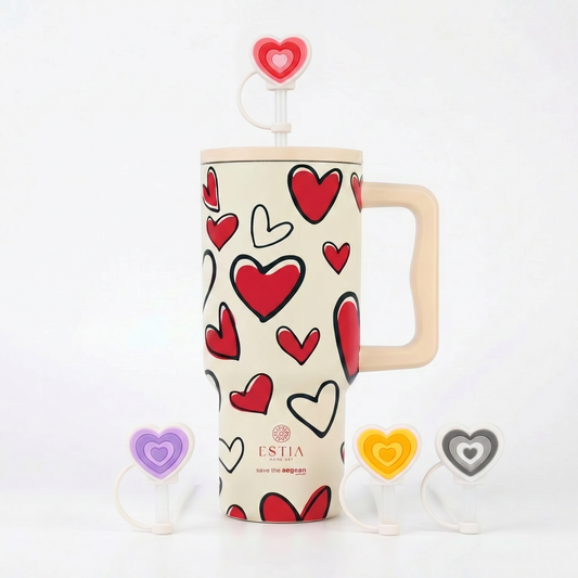 Combo Estia Straw Tumbler XL 900ml & Hugs Straw Toppers Hearts σετ 4τμχ