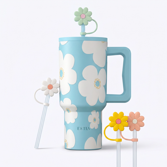 Combo Estia Straw Tumbler XL 900ml Series 4 & Hugs Straw Toppers Flowers σετ 4τμχ