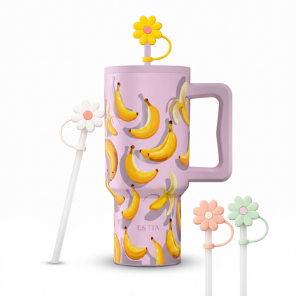 Combo Estia Straw Tumbler XL 900ml Series 4 & Hugs Straw Toppers Flowers σετ 4τμχ